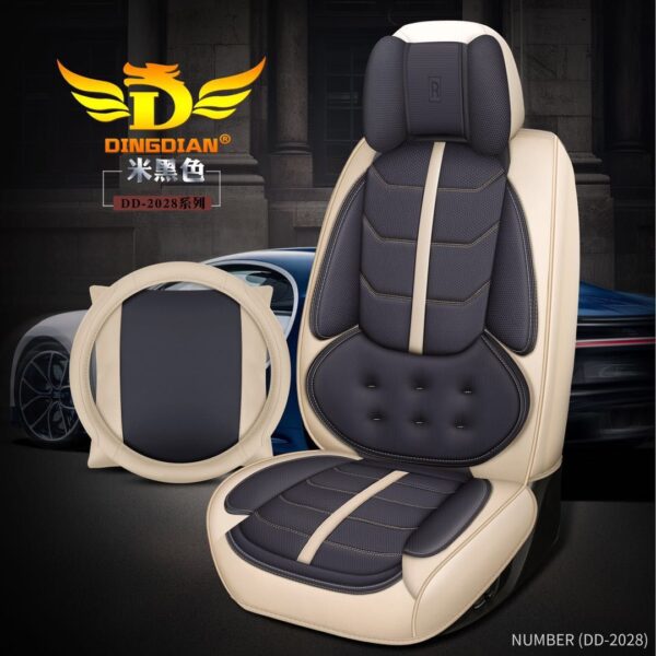 UNIVERSAL LUXURY LEATHER CAR SEAT COVER BLACK AND CREAM